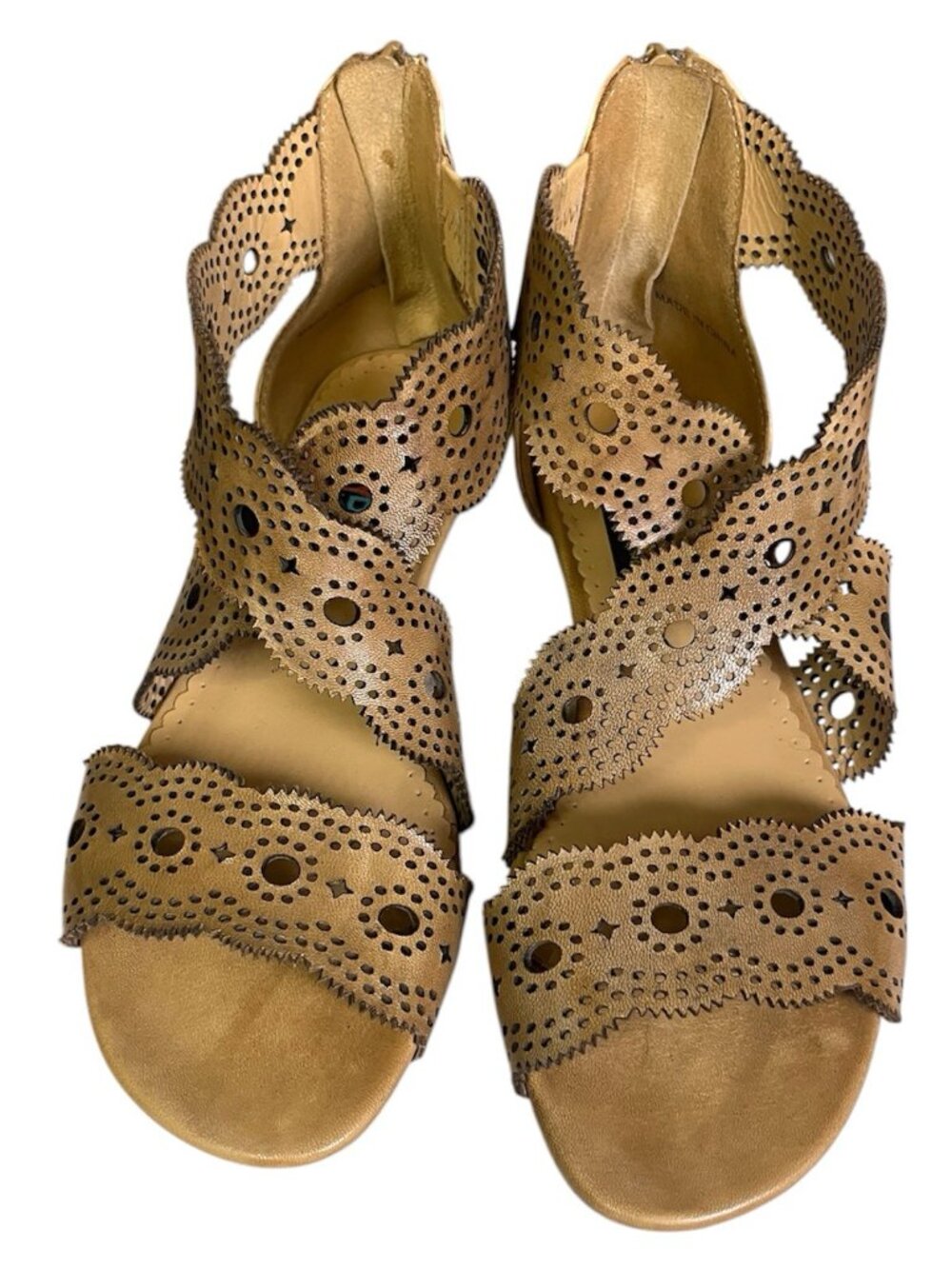 Everybody By BZ Moda Shoes Sz 36.5 6.5 Brown Leather Sandal Lazer Cut Zip Europe